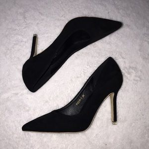 BIGTREE Black Suede Slip-On Heels 👠